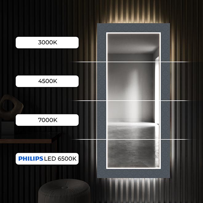 Basta toccare l'interruttore per accendere o spegnere in modo rapido e intuitivo la retroilluminazione a LED del tuo specchiera bagno decorativo!