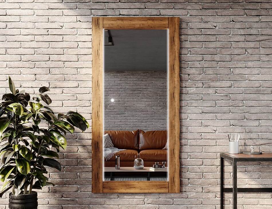Artforma - Verticale specchio rettangolare con luce LED con cornice in legno  L225