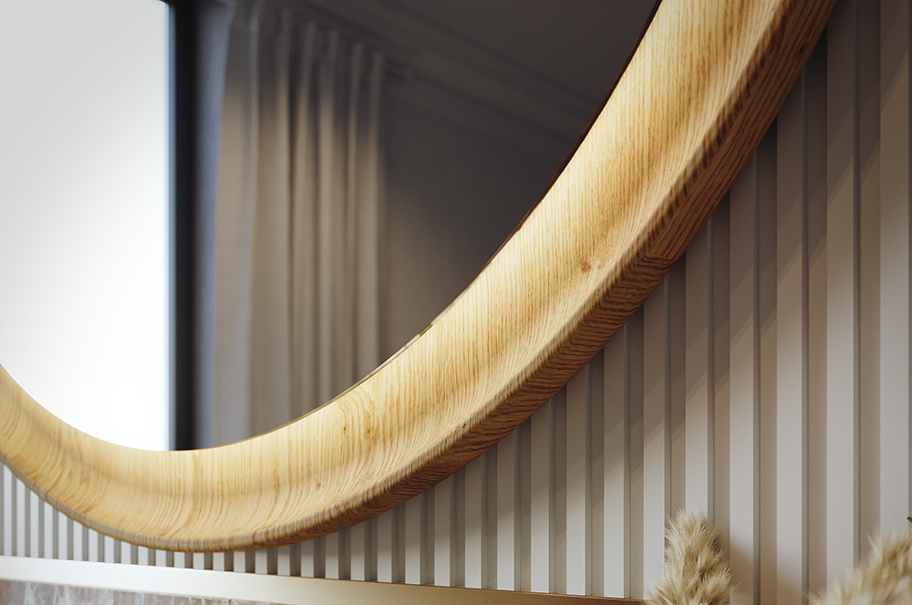 Specchi con cornice in legno massello di rovere con retroilluminazione a LED