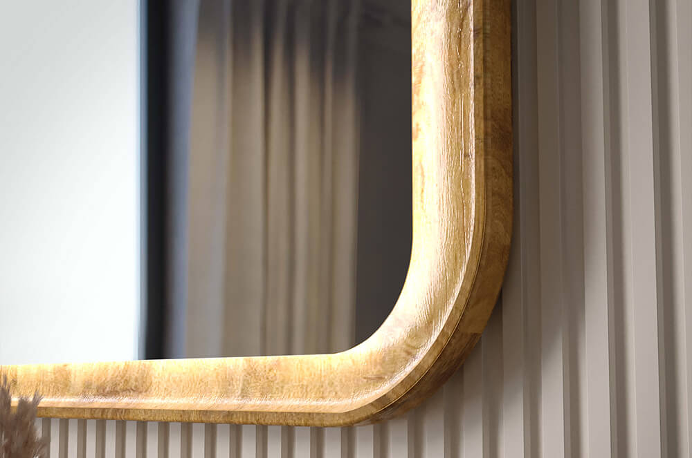 Specchi con cornice in legno massello di rovere con retroilluminazione a LED