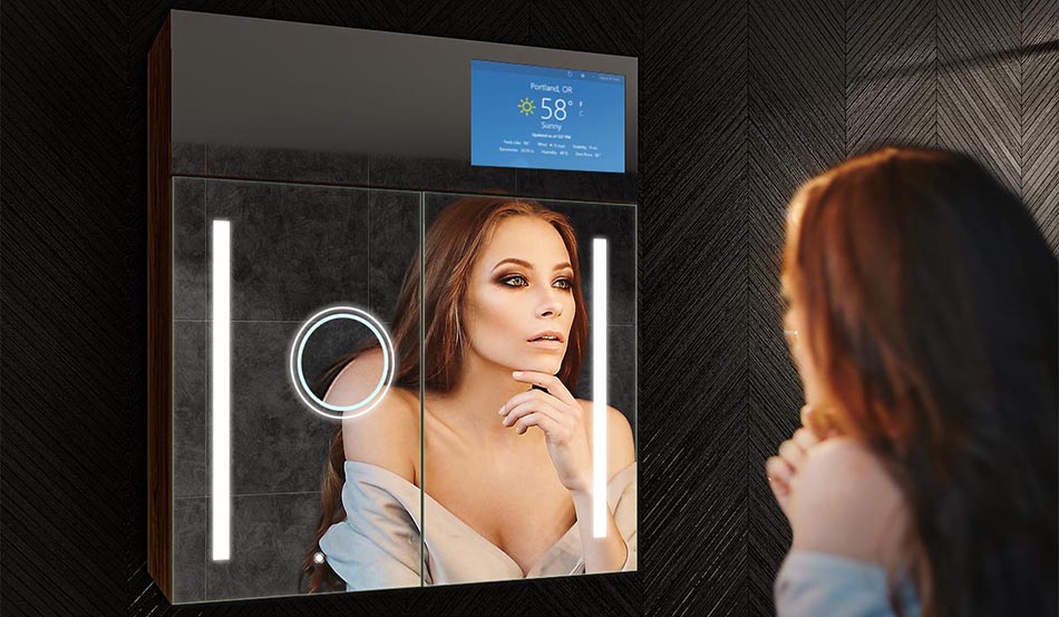Miroir de salle de bain Sarah avec tablette – miroir lumineux | ARTFORMA
