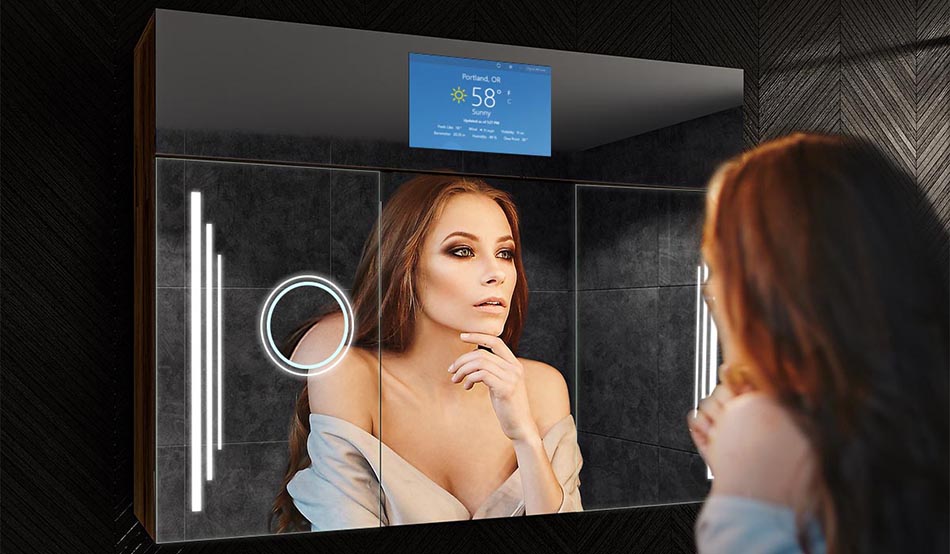Miroir de salle de bain Sarah avec tablette – miroir lumineux | ARTFORMA
