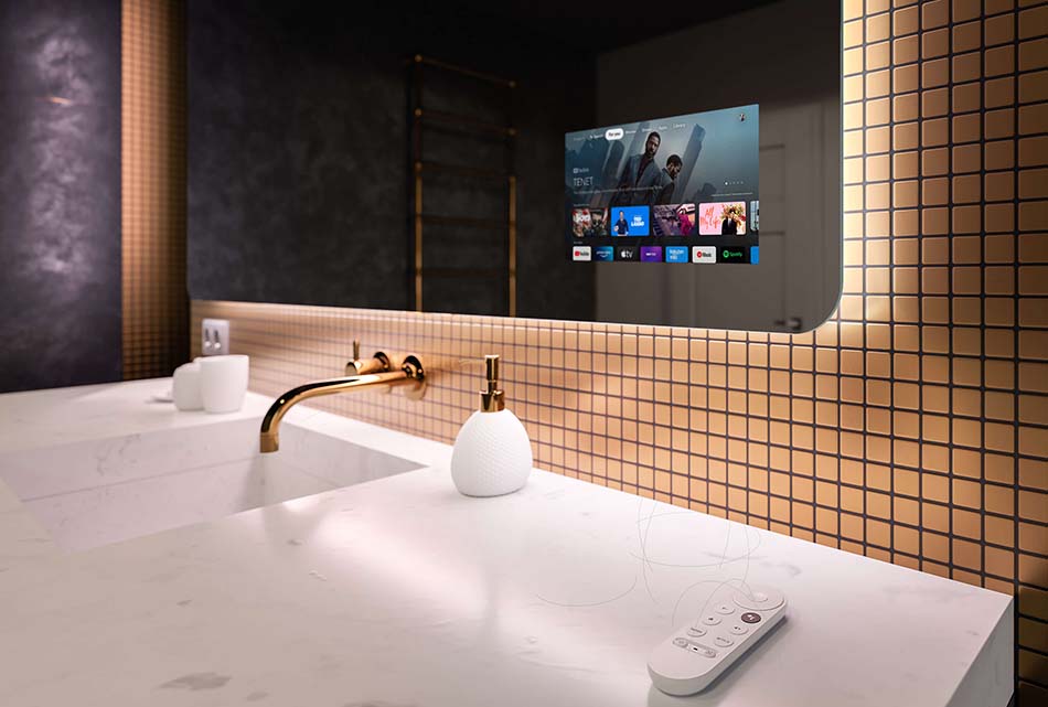 Riproduci in streaming musica, film, invia l’immagine dal tuo smartphone a un display da 10’’ integrato nel pannello dello specchio. Il set include un telecomando funzionale e un altoparlante Bluetooth. Rimani aggiornato anche in bagno - le tue Serie tv preferite e Youtube a portata di mano!