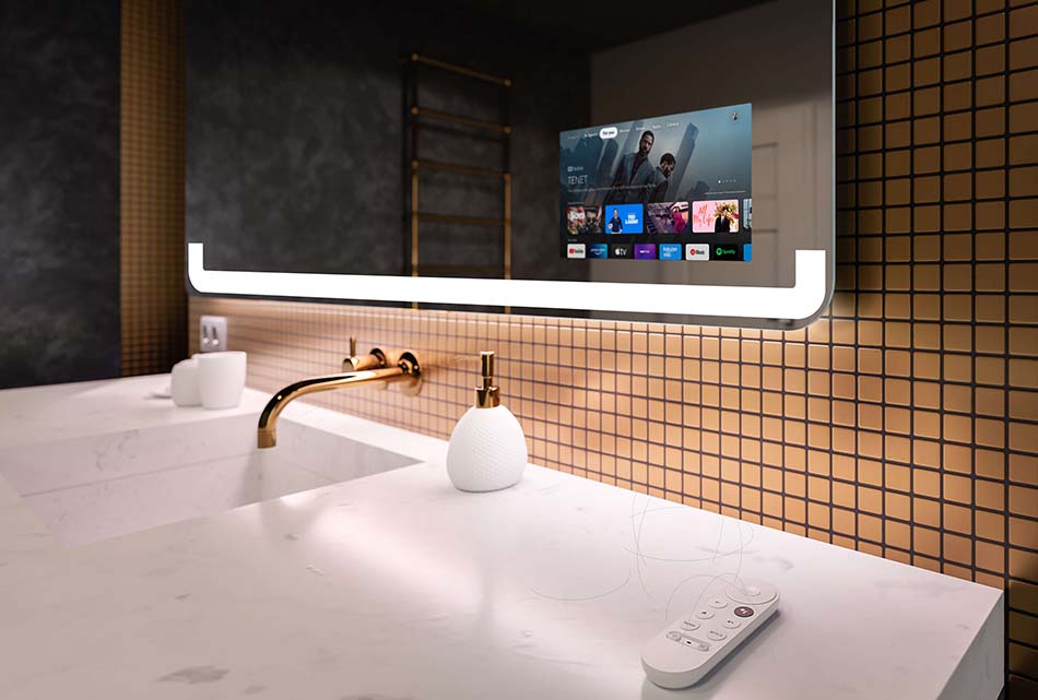 Riproduci in streaming musica, film, invia l’immagine dal tuo smartphone a un display da 10’’ integrato nel pannello dello specchio. Il set include un telecomando funzionale e un altoparlante Bluetooth. Rimani aggiornato anche in bagno - le tue Serie tv preferite e Youtube a portata di mano!