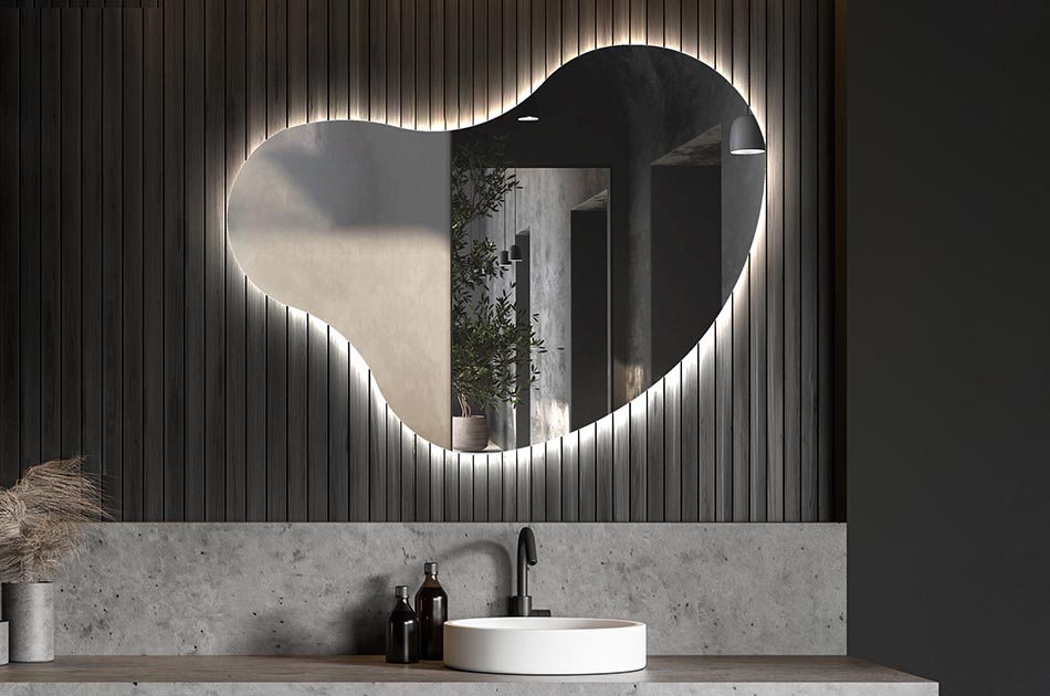 Miroir irrégulier avec éclairage LED d’ambiance – miroir décoratif | ARTFORMA