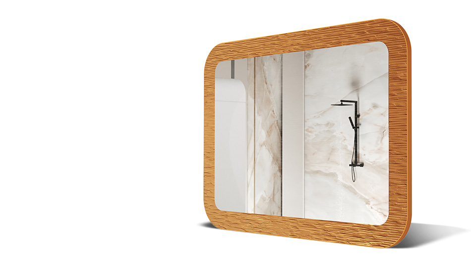 Specchio in cornice con decorazione in metallo. Un simbolo di moderna eleganza