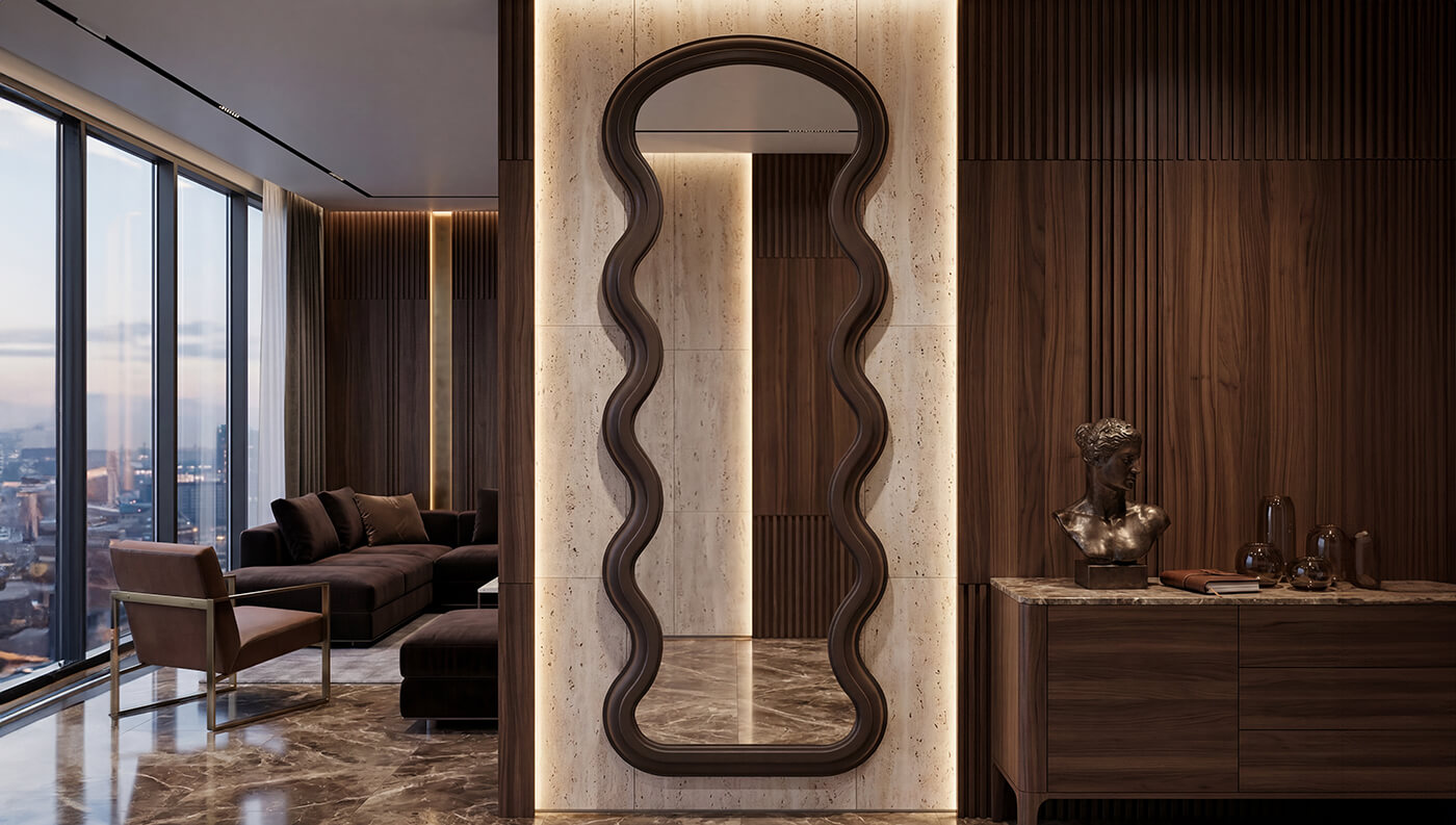 Specchi con cornice in legno massello di rovere con retroilluminazione a LED
