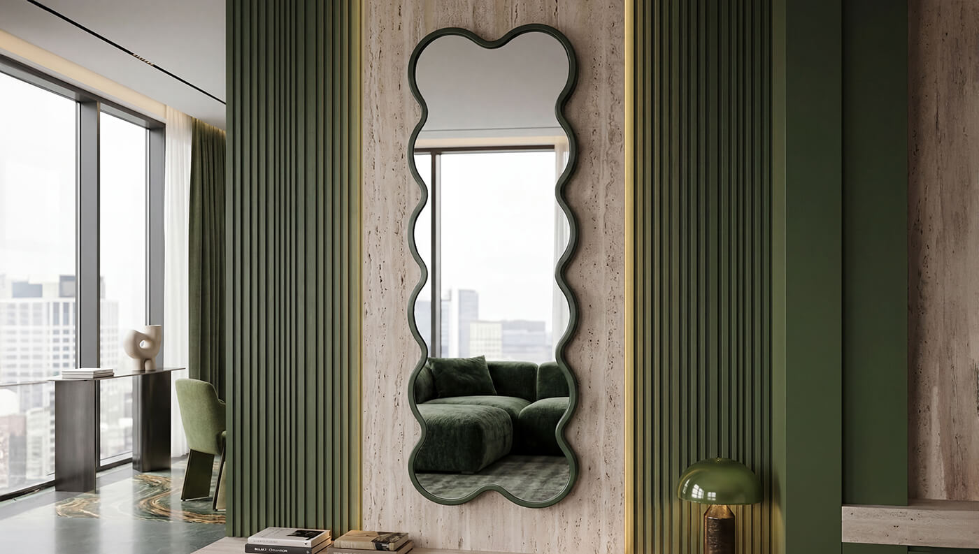 Specchi con cornice in legno massello di rovere con retroilluminazione a LED
