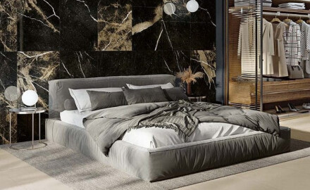 Gres smaltato per pavimenti 60x120, nero con venature dorate, lucido, rettificato A4H109 Pierre Black