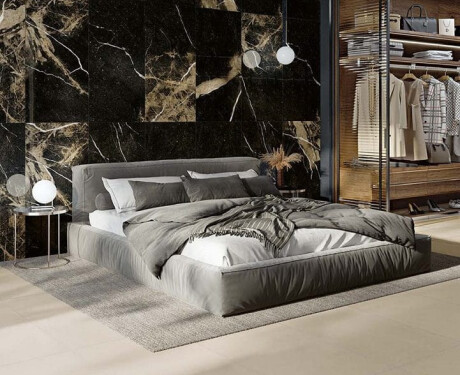 Gres smaltato per pavimenti 60x120, nero con venature dorate, lucido, rettificato A4H109 Pierre Black