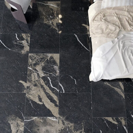 Gres smaltato per pavimenti 60x120, nero con venature dorate, lucido, rettificato A4H109 Pierre Black #5