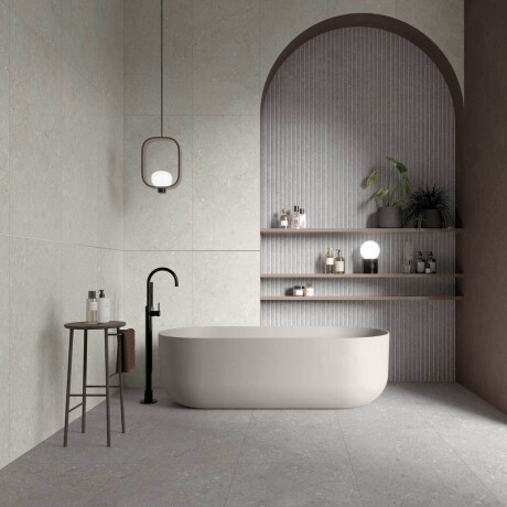 Piastrelle in gres porcellanato per rivestimento 60x120 cm, beige opaco, codice A4H1100 Shellstone Beige Rigat-One #1