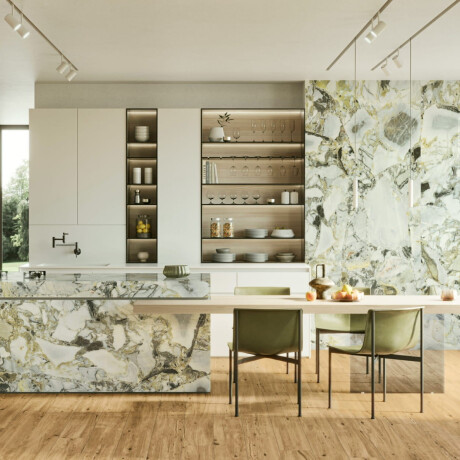 Piastrelle in gres porcellanato per pavimenti 120x120, marmo bianco con venature dorate, opaco A4H1119 Bellezza Bianca #2