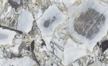 Piastrelle in gres porcellanato per pavimenti 120x120, marmo bianco con venature dorate, lucido A4H1120 Bellezza Bianca