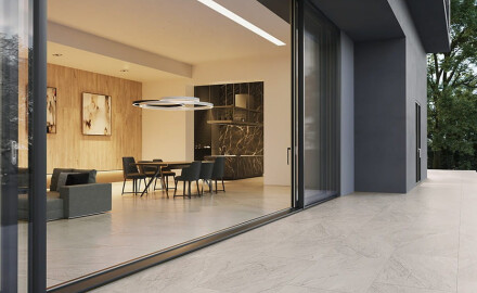 Gres smaltato per pavimenti 120x280 cm, grigio pietra opaco A4H1129 Agathos Grey