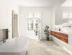 Piastrelle in gres porcellanato per pavimenti 60x120, grigio chiaro con una calda sfumatura beige e venature, opache, A4H140 Ermetica Bianco