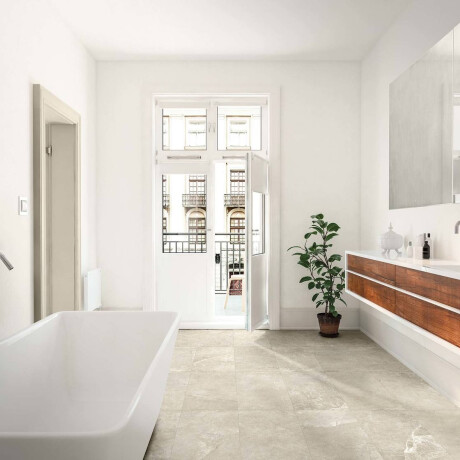 Piastrelle in gres porcellanato per pavimenti 60x120, grigio chiaro con una calda sfumatura beige e venature, opache, A4H140 Ermetica Bianco #1