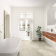 Piastrelle in gres porcellanato per pavimenti 60x120, grigio chiaro con una calda sfumatura beige e venature, opache, A4H140 Ermetica Bianco #1