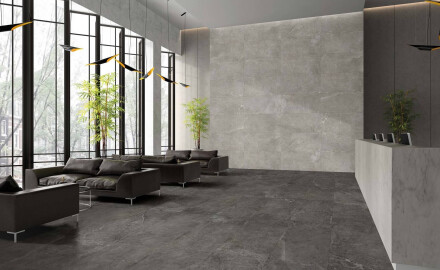 Gres per pavimenti 60x120 cm grigio scuro con venature chiare, finitura opaca A4H141 Ermetica Lavagna