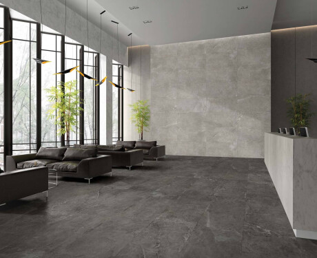 Gres per pavimenti 60x120 cm grigio scuro con venature chiare, finitura opaca A4H141 Ermetica Lavagna