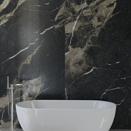 Piastrella in gres porcellanato di grande formato 120x270 cm, nera opaca con venature dorate, rettificata A4H196 Pierre Black #2