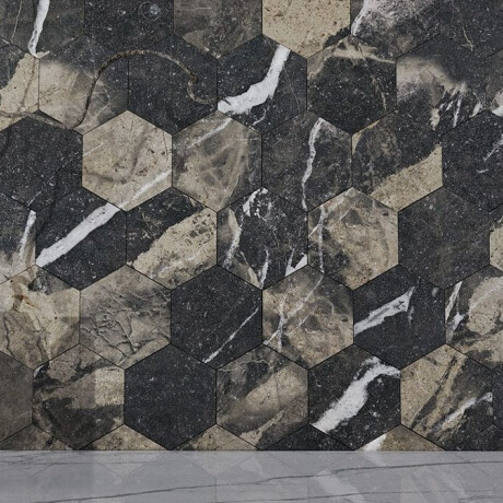 Gres smaltato per pavimenti Pierre Black 120x120 cm, nero lucido con venature dorate, rettificato A4H197 #5