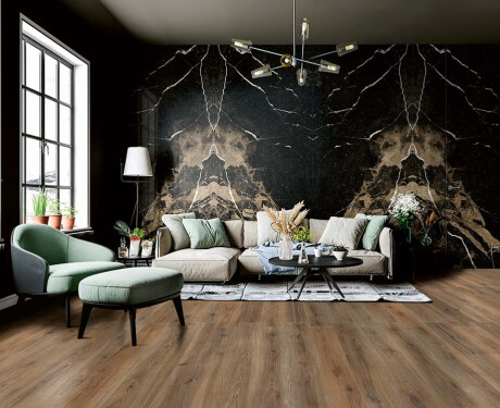 Piastrella in gres porcellanato di grande formato per pavimenti, 120x280 cm, Bookmatch, nera lucida con venature dorate, rettificata, A4H203 Pierre Black