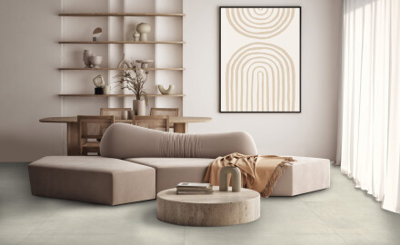 Gres smaltato per pavimenti 120x120 cm, grigio chiaro effetto cemento, opaco, rettificato A4H301 Massive Snow