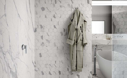 Gres smaltato per pavimenti 120x280 cm, opaco, con venature grigie, rettificato A4H452 Statuario Superiore