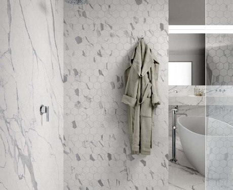 Gres smaltato per pavimenti 120x280 cm, opaco, con venature grigie, rettificato A4H452 Statuario Superiore