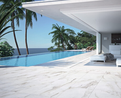 Gres di grande formato 120x280, marmo bianco con venature grigie, lucido A4H462 Calacatta