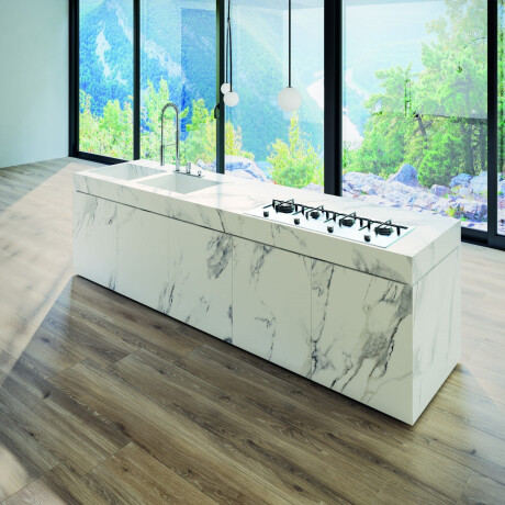 Piastrella in gres porcellanato di grande formato 120x270 cm con venature grigie, opaca, rettificata A4H463 Calacatta #12