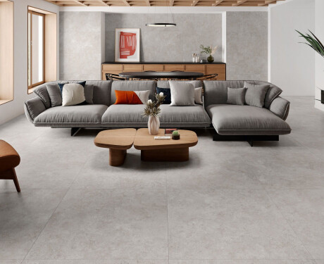 Piastrelle in gres porcellanato per pavimenti 100x100, travertino tagliato trasversalmente, opaco, grigio A4H497 Chrono Grey