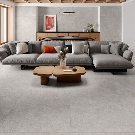 Piastrelle in gres porcellanato per pavimenti 100x100, travertino tagliato trasversalmente, opaco, grigio A4H497 Chrono Grey #1