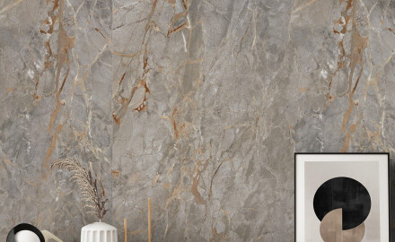 Gres di grande formato 120x280, marmo grigio con venature dorate, lucido A4H721 Sarankolin