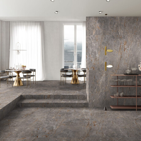 Gres di grande formato 120x280, marmo grigio con venature dorate, lucido A4H721 Sarankolin #2