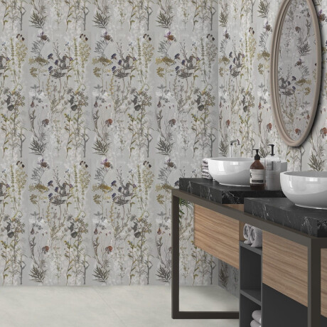 Piastrelle in gres porcellanato per pareti 60x120 cm, grigio con motivi floreali, finitura opaca A4H919 Glame #2