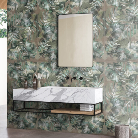 Piastrelle in gres porcellanato per pareti 60x120 cm, color beige, con motivi vegetali, finitura opaca A4H922 Kamu #3