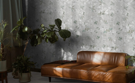 Piastrelle in gres porcellanato per pareti 60x120 cm, grigio con motivi floreali, finitura opaca A4H923 Lirio