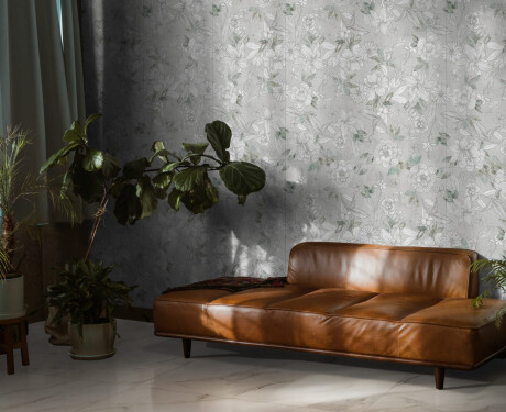Piastrelle in gres porcellanato per pareti 60x120 cm, grigio con motivi floreali, finitura opaca A4H923 Lirio