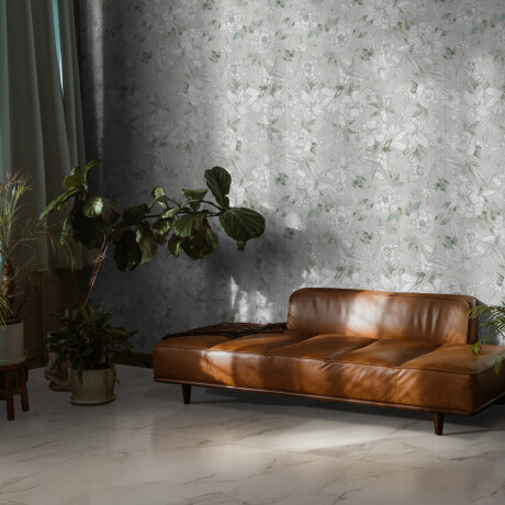 Piastrelle in gres porcellanato per pareti 60x120 cm, grigio con motivi floreali, finitura opaca A4H923 Lirio #1