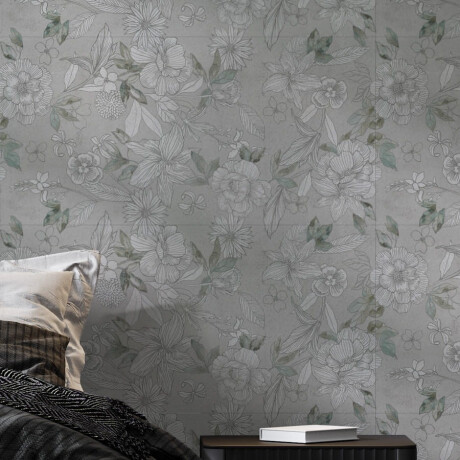Piastrelle in gres porcellanato per pareti 60x120 cm, grigio con motivi floreali, finitura opaca A4H923 Lirio #2