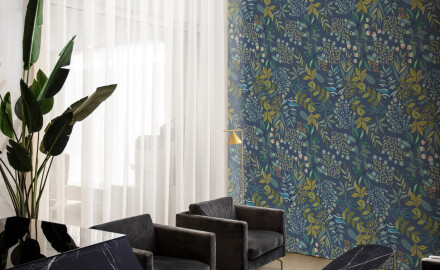 Piastrelle in gres porcellanato per pareti 60x120 cm, blu con motivi vegetali, finitura opaca A4H924 Majorele