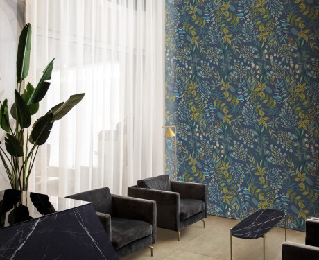 Piastrelle in gres porcellanato per pareti 60x120 cm, blu con motivi vegetali, finitura opaca A4H924 Majorele