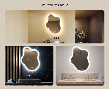 Specchio irregolare con illuminazione, 74×94 cm, bicolore, interruttore touch, tappetino riscaldante #2