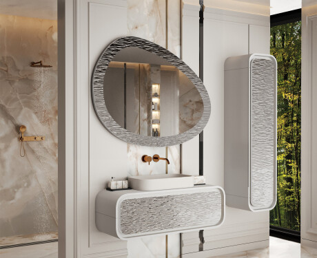 Specchio da bagno asimmetrico con cornice in metallo L292