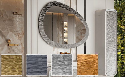 Specchio da bagno asimmetrico con cornice in metallo L292