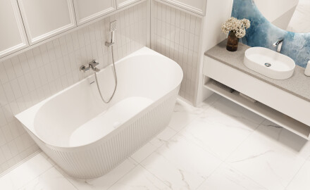 Vasca da bagno scanalata Glamour 170 cm a libera installazione, completa di sifone e tappo/scarico in bianco