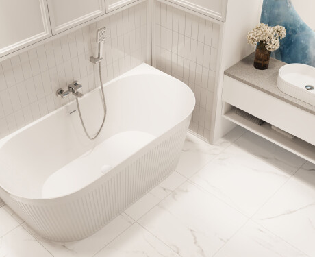 Vasca da bagno scanalata Glamour 170 cm a libera installazione, completa di sifone e tappo/scarico in bianco