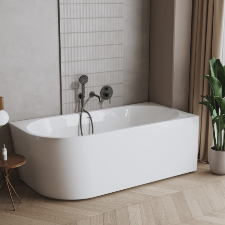 Vasca da bagno Astri da appoggio a parete, 150 cm, con montaggio a destra, completa di sifone, tappo e elegante troppopieno #1
